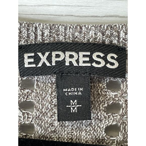 Express Sweater Womens Medium Taupe Open Knit 3/4 Sleeve High Low Hem Rayon - Picture 6 of 8